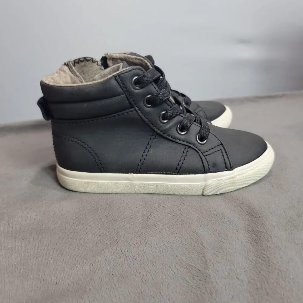 Cat & Jack Black Kids High-Top Sneakers Size 9 Faux Leather Soft Textile Lining